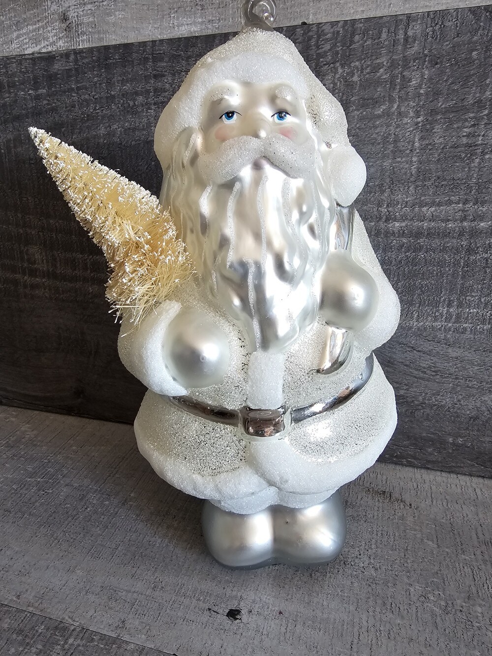 Dept 56 Spirit Santa With Tree Large White Silver Mercury Glass Ornament 77011
